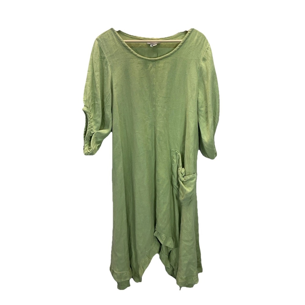 B. Hadikusumo Linen Green Oversized Tunic Dress Size‎ M pocket avant garde boho
